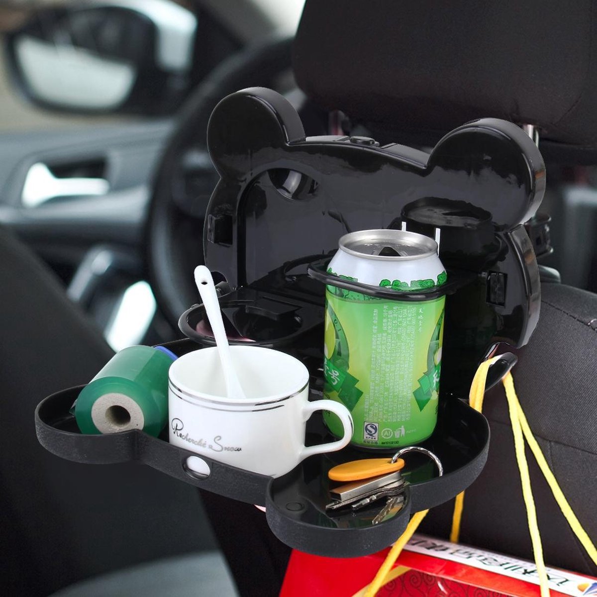 Cartoon Stijl Opvouwbare Terug Autostoel Bekerhouder Achterbank Voedsel Lade Organizer Tafel (Zwart)