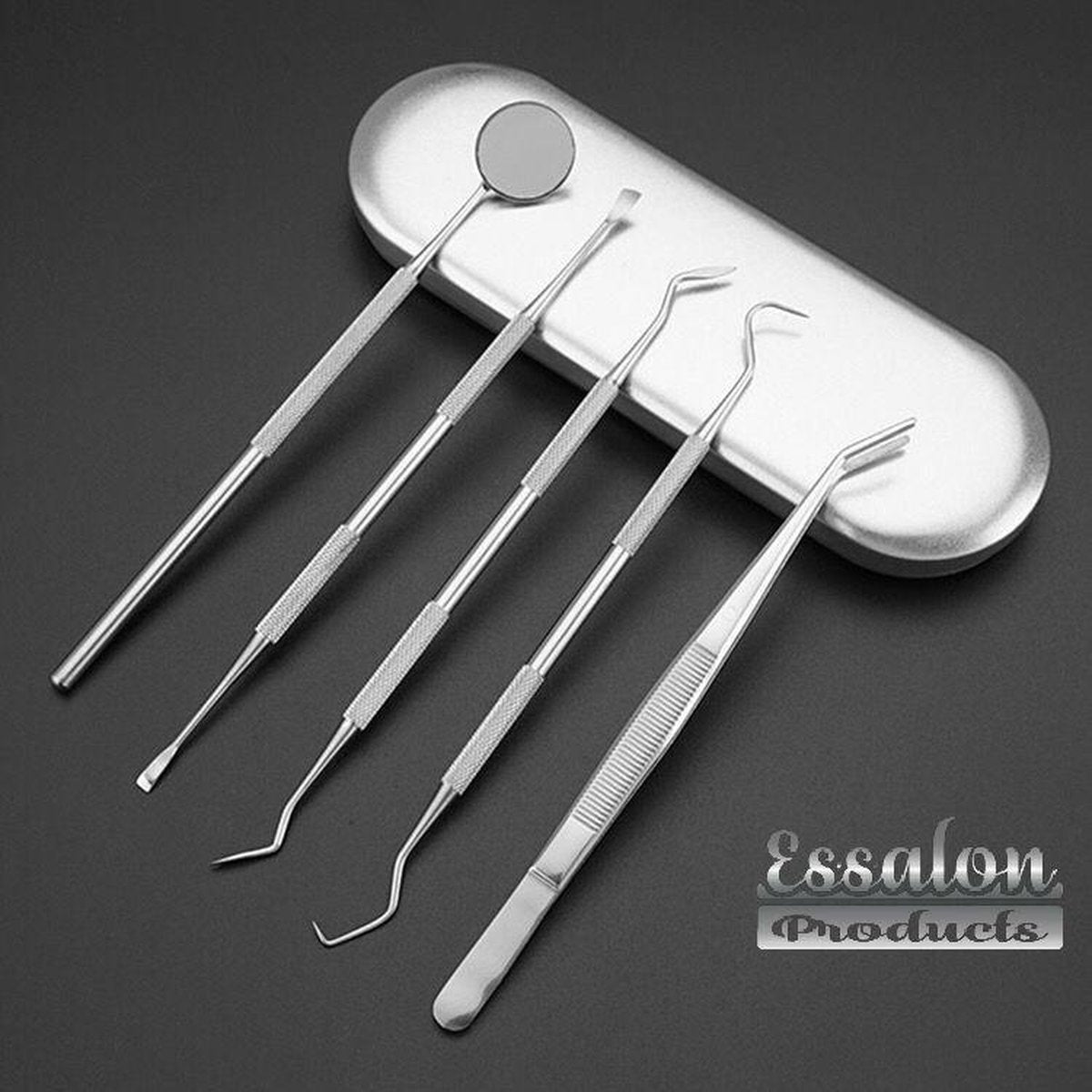 Tandarts gereedschap  6 stuks RVS setje  | Mondspiegel | Haakje | Stainless Steel | voor Mens en Dier Gebit | Tandplak | Spiegel | Hoge Kwaliteit en luxe case