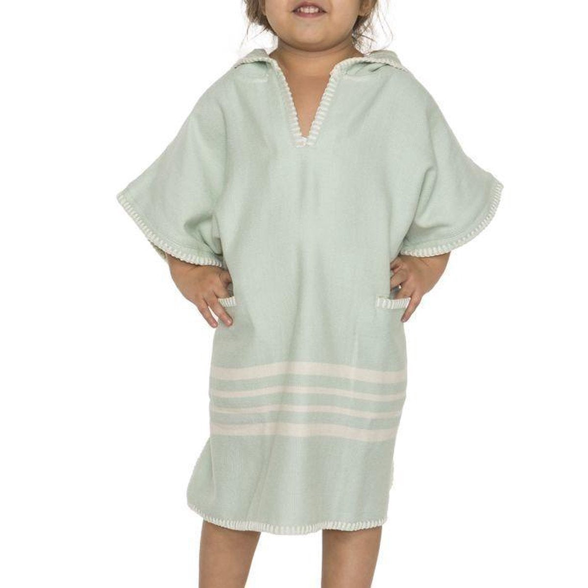 Kinder Strandponcho Hamam Mint - Leeftijd 4-5 jaar (104/110) - kinderponcho - badponcho - strandcape - badcape - jongens/meisjes/unisex pasvorm - poncho handdoek voor kinderen met capuchon - zwemponcho - badcape