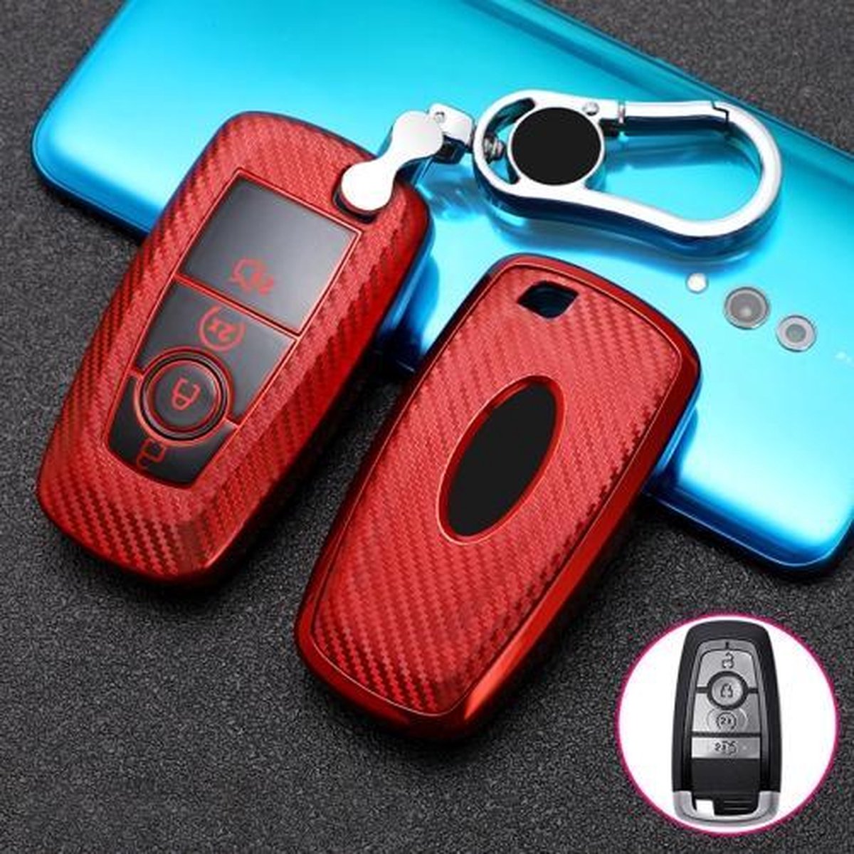 Voor Ford Smart 4-knops auto TPU sleutel beschermhoes sleutelhoes met sleutelring (rood)