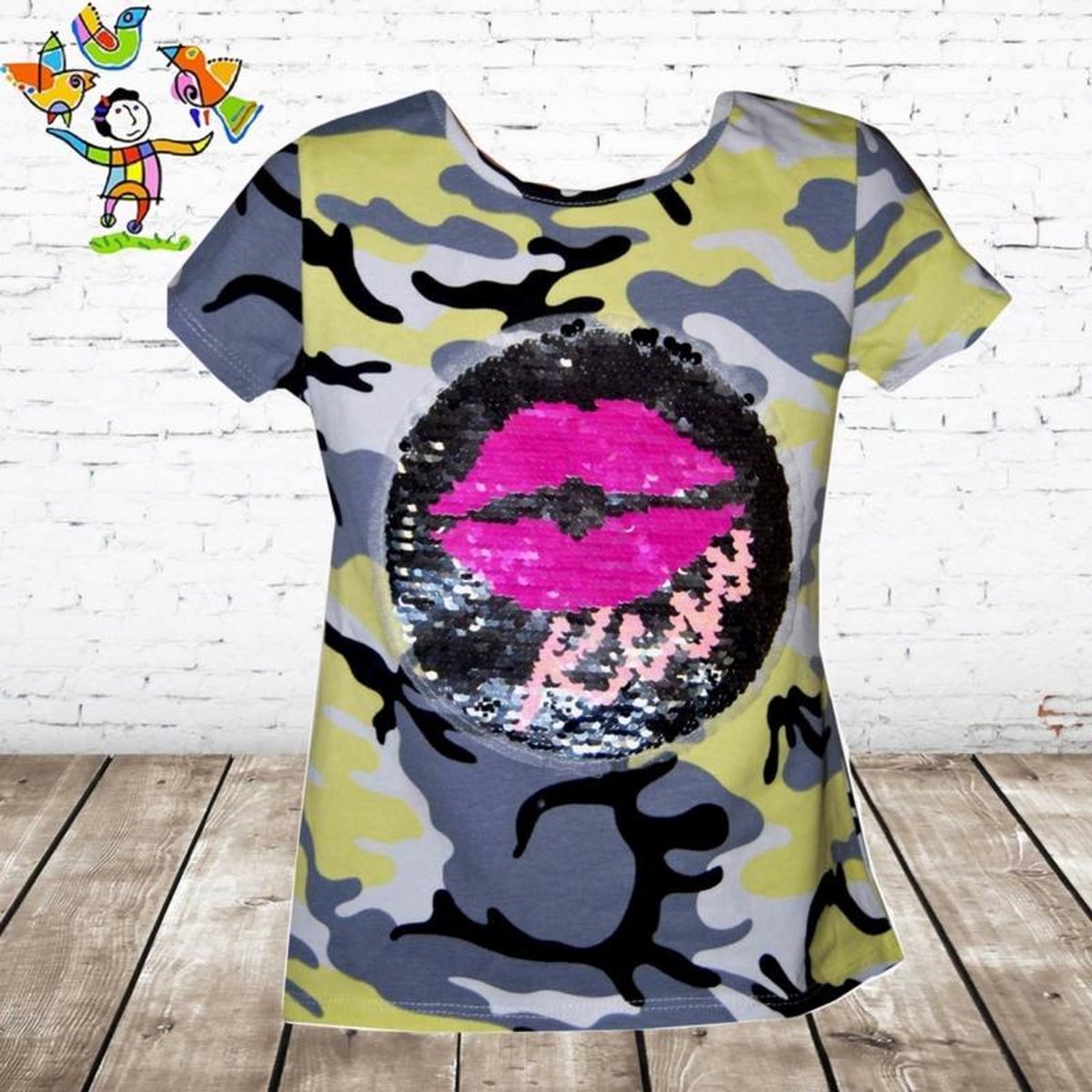 s&C tshirt army geel kiss 98/104