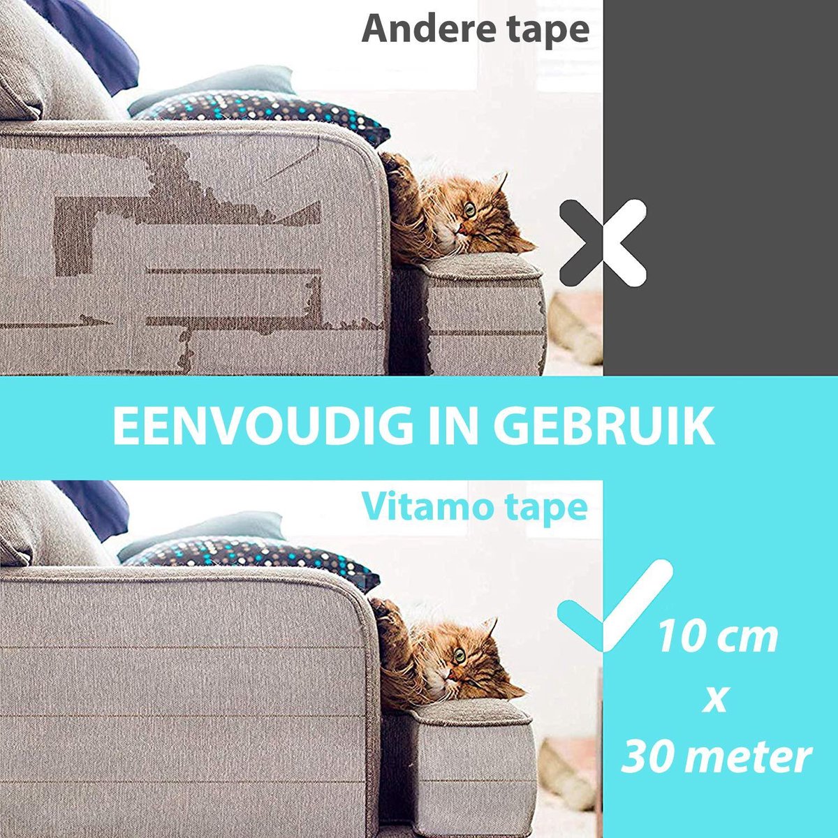Vitamo™ Katten en Honden Anti Krab Training Tape 3000 cm - Meubelbescherming - Krabben - Diervriendelijk trainingstape - Tegen krabschade - Dubbelzijdig klevend en transparant - 10 cm x 30 meter - XXL voordeel