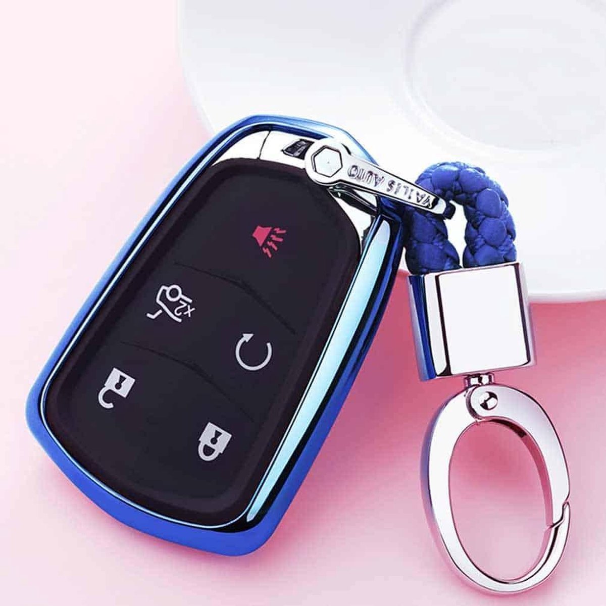 Galvaniserende TPU autosleutelbehuizing met enkele schaal met sleutelring voor Cadillac ATSL / XT5 / XTS / XT4 / CT6 (blauw)