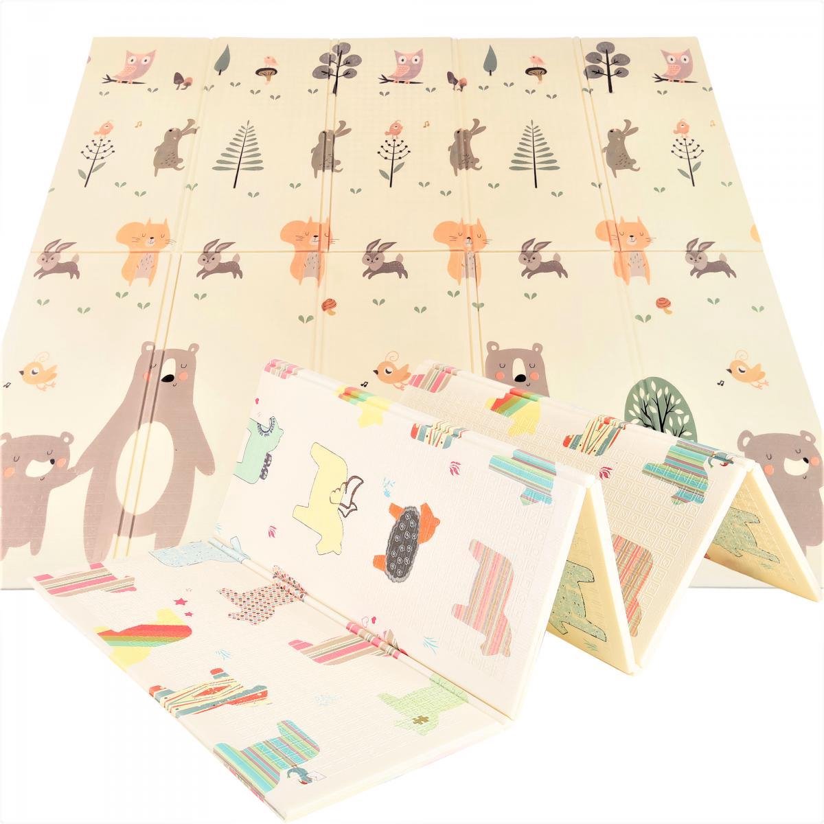 Mamabrum Speelkleed - Paarden en Beren - Dubbelzijdige XXL - Opvouwbaar 1 cm dik - Speelmat - Speeltapijt - Baby - Foam