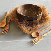 2 kokosnoot schaaltjes + 2 vorken + 2 lepels - Kom - Coconut bowl - 100% biologisch - Eco