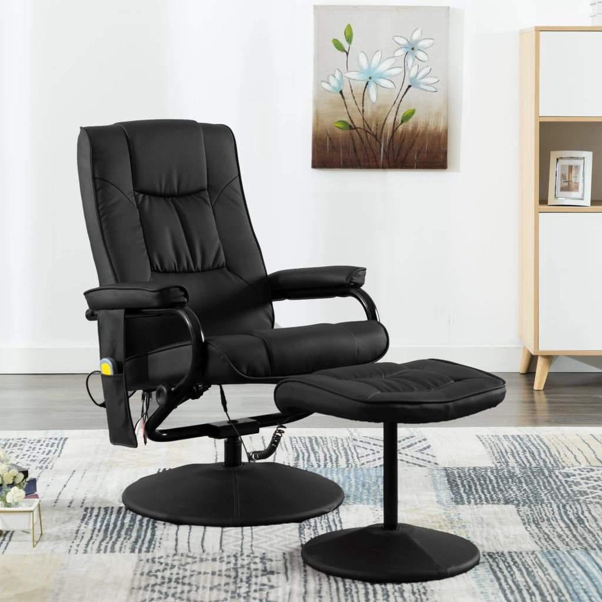 Medina Massagestoel met voetenbankje - Massage stoel - Lounge - Kunstleer - Zwart