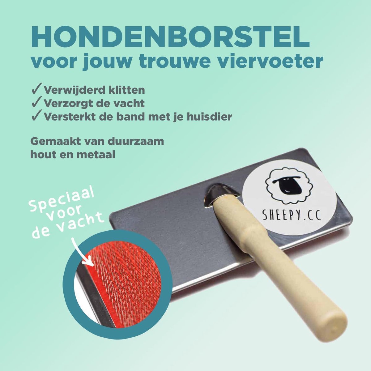 Hondenborstel - Handzaam - Sterk - Duurzaam hout en metaal - Maakt de vacht van je hond weer klit- en viltvrij - huisdierenborstel voor vachtverzorging