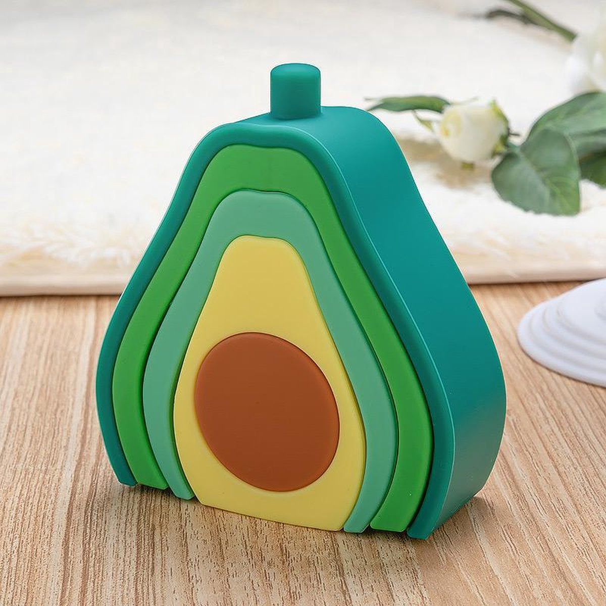 Baby Speelgoed Avocado Vormen Puzzel van Medische Siliconen - Zachte Vormenstoof Veilig en Duurzaam - Vormenstoof Vormenpuzzel - WoodyDoody