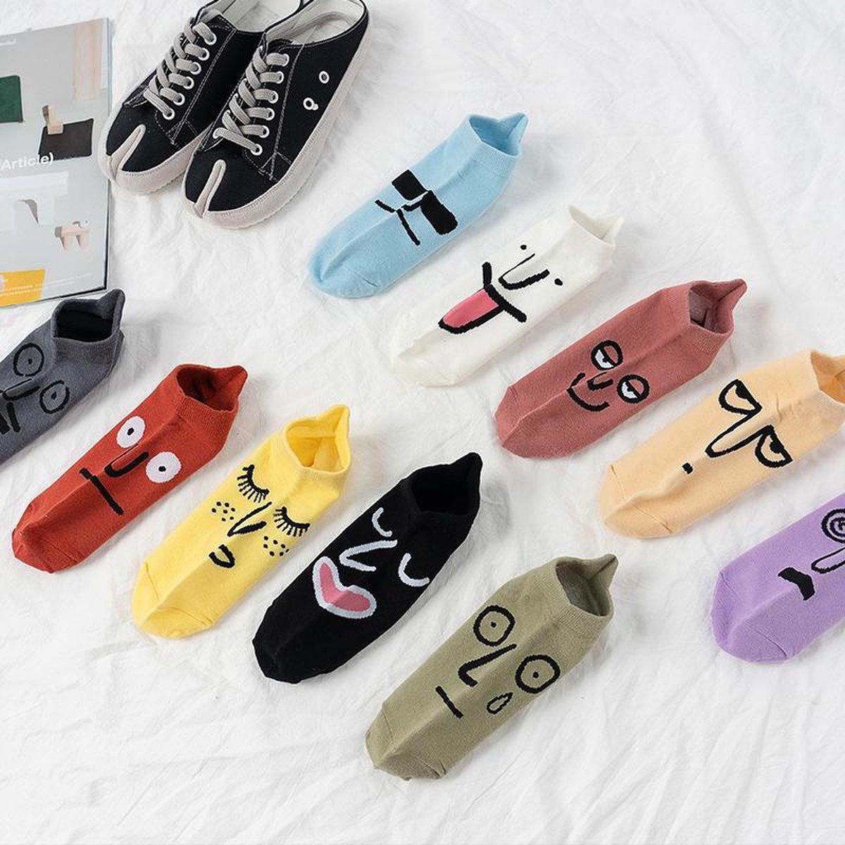 Smiling Socks® Toffe Sokken - 10 Paar Enkelsokken - Gekke sokken - Anti-zweet - Sokken Met Gezicht - Leuke sokken  - 10 Paar - Maat 35-43 - Huissokken - Katoen - Vrolijke dames sokken