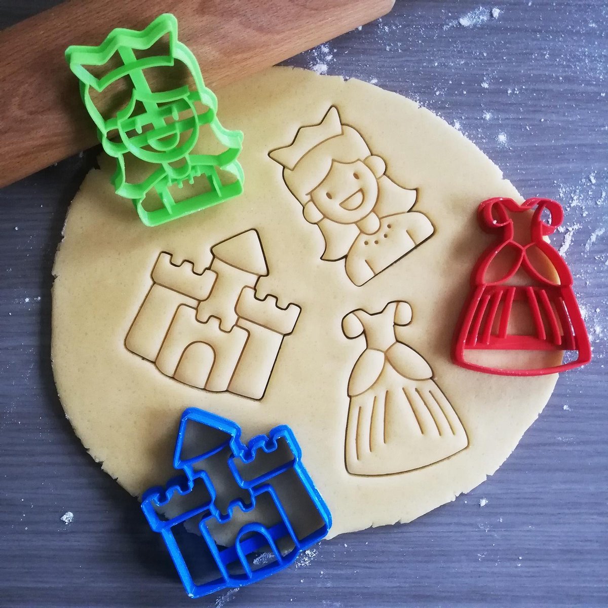 Koekjesvorm | 3-delige set | Prinses |Prinses jurk - Prinses - Kasteel | Cookie cutter | Uitsteekvorm | Bakvorm | 8cm