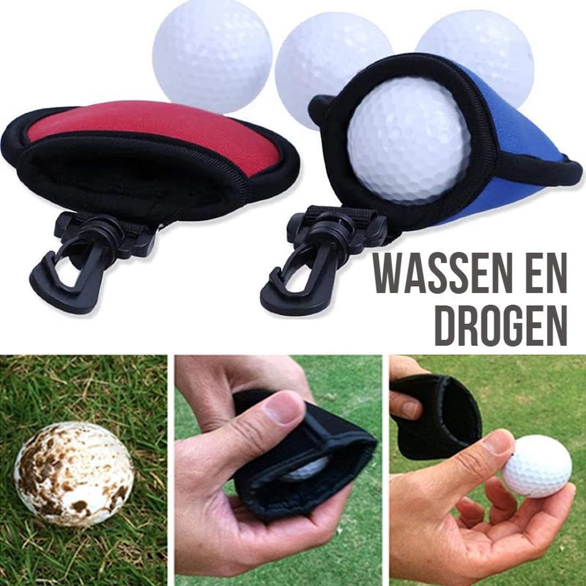 Allernieuwste Golfbal Wassen en Drogen Rood  - Golfball Washer Cleaner - Handig Cadeau Geschenk voor Golfers - Waterdicht - ROOD