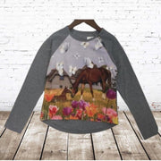 S&C Grijs shirt met bruin paard - 86/92