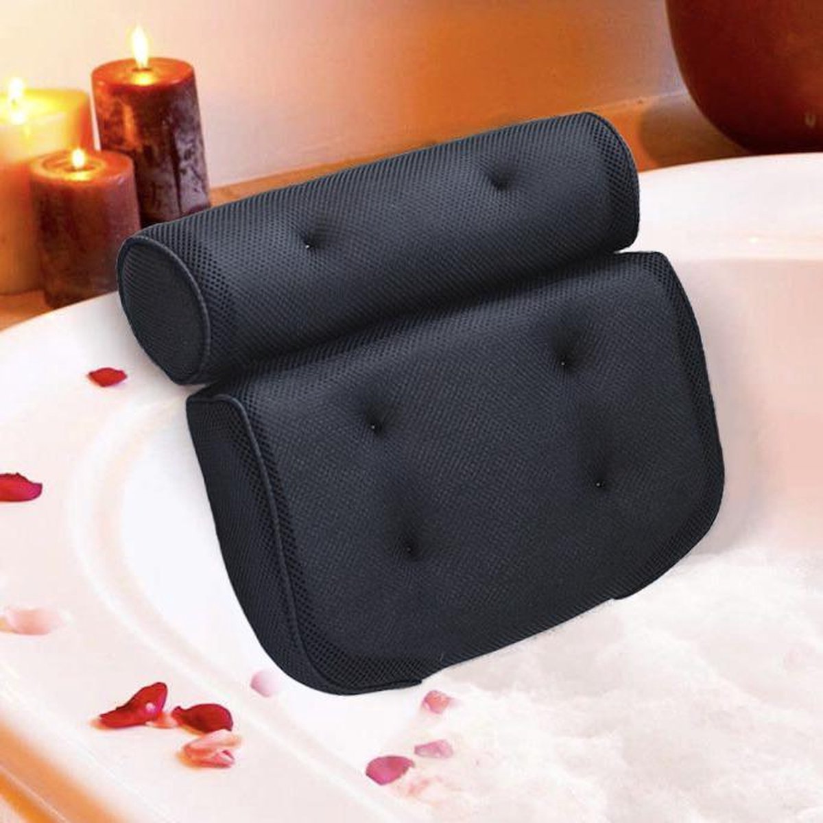 Decoluxe Badkussen - Nekkussen voor in Bad of Jacuzzi - Inclusief Scrub Handschoen - Zwart