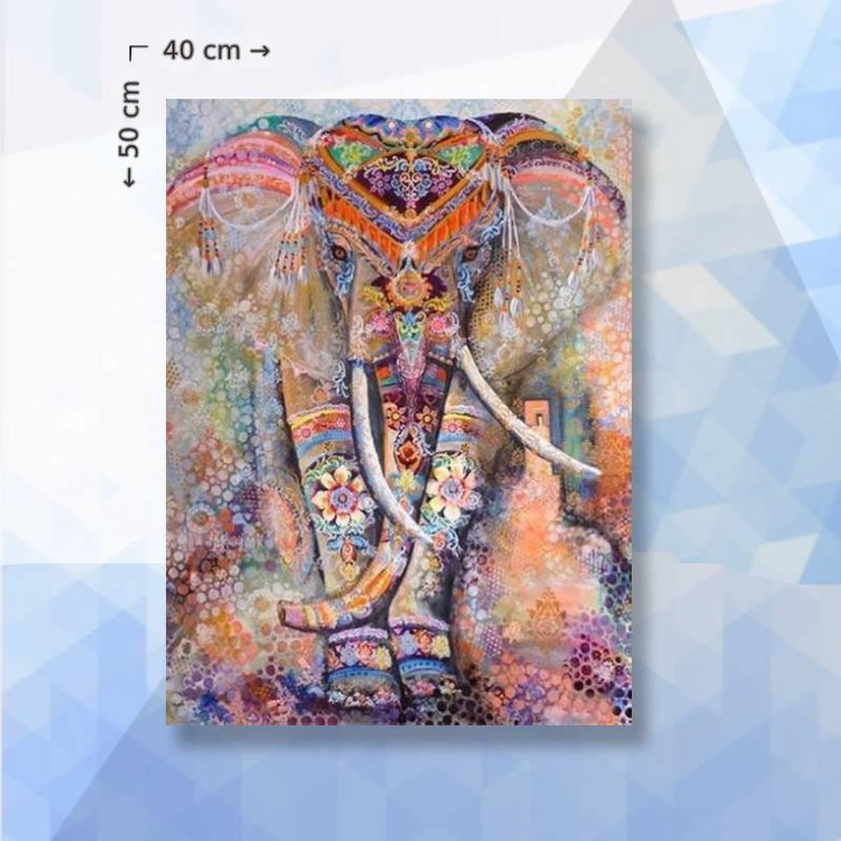 Diamond Painting Pakket Indiase Olifant Kleurrijk - ronde steentjes - 40 x 50 cm