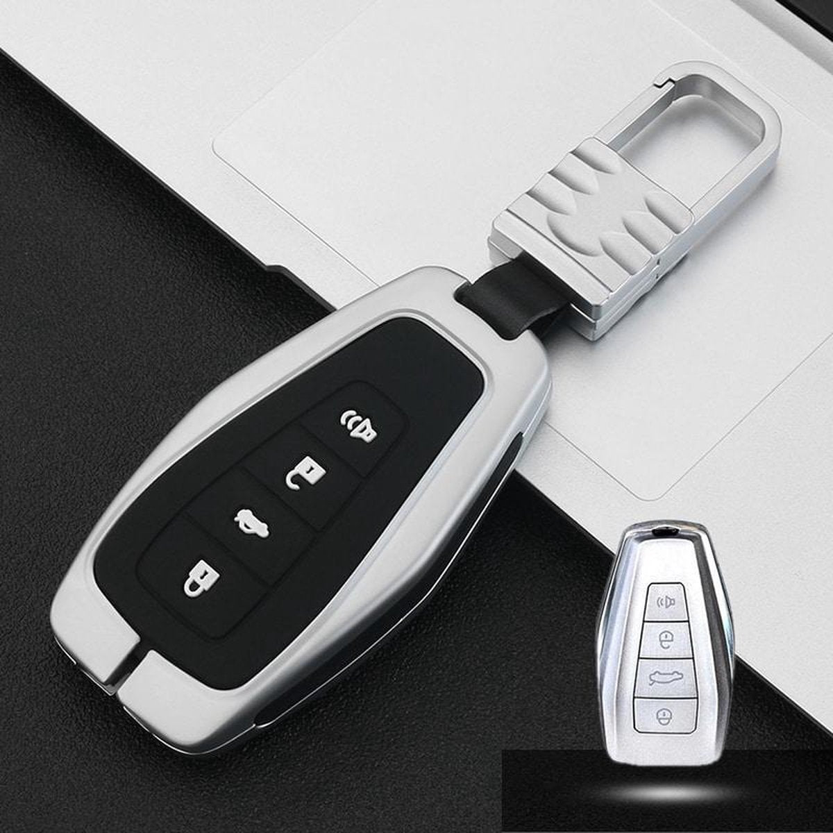 Auto Lichtgevende All-inclusive Zinklegering Sleutel Beschermhoes Sleutel Shell voor Geely C Style Smart 4-knop (Zilver)