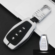Auto Lichtgevende All-inclusive Zinklegering Sleutel Beschermhoes Sleutel Shell voor Geely C Style Smart 4-knop (Zilver)
