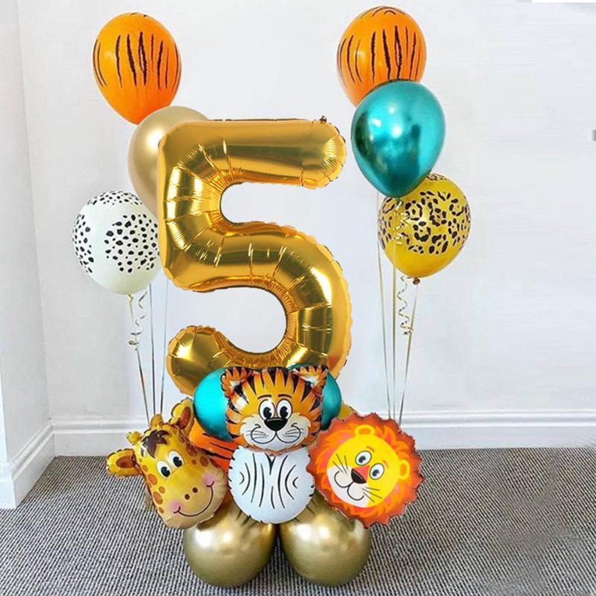 Verjaardag ballonnen set - Thema: Dieren - 5 jaar (19-delige set)