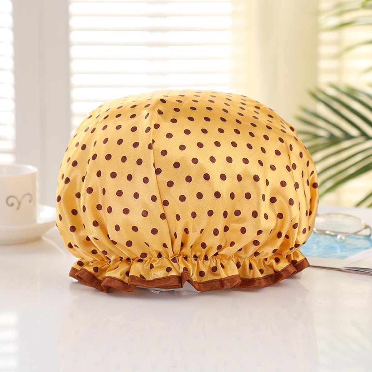 Afabs® Douchemuts / Shower cap / Douchekapje / Douchecap - Geel met stippen