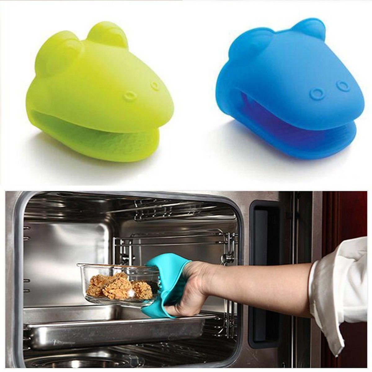 Ovenwanten  Siliconen - Kikker Vorm - Met Anti Slip - Blauw