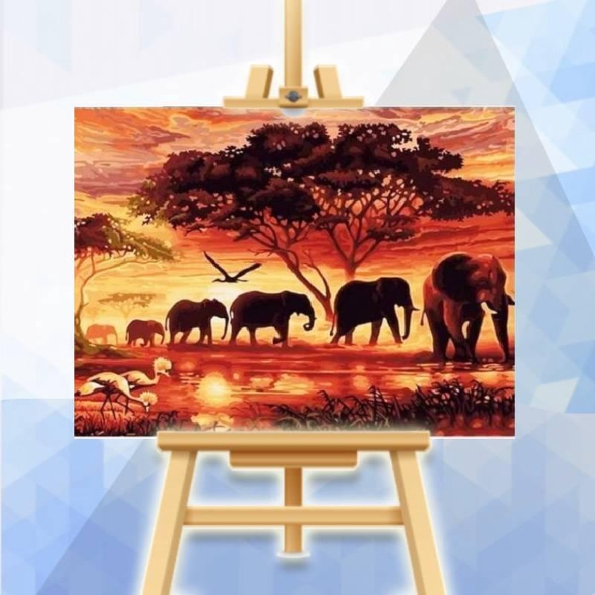 Schilderen op nummer pakket Olifanten bij zonsopkomst - 40 x 50 cm