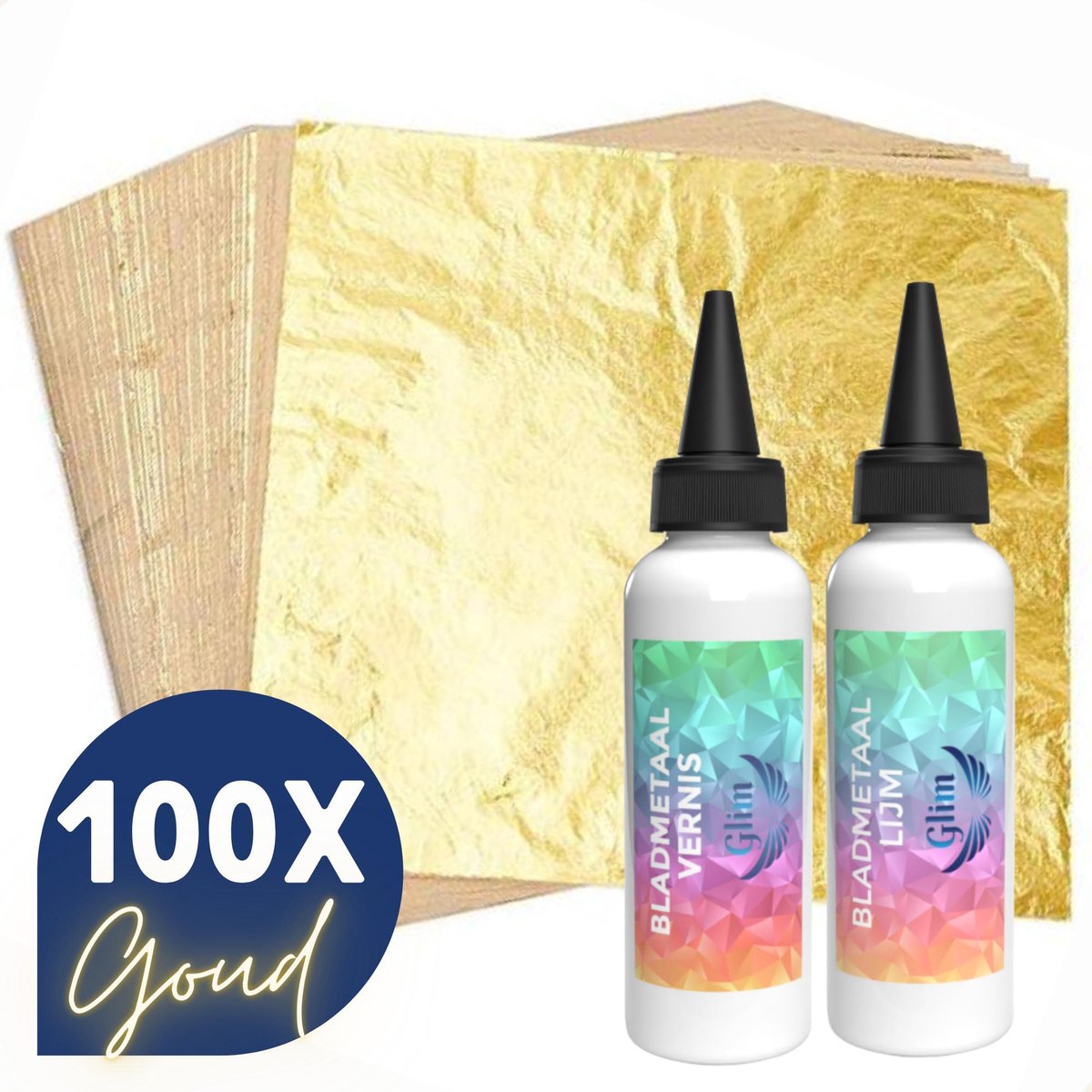 Bladmetaal – 100 vellen – GOUD – Imitatie bladgoud – Hobby – DIY pakket volwassenen – 16*16cm – INLCUSIEF 30ML LIJM + VERNIS