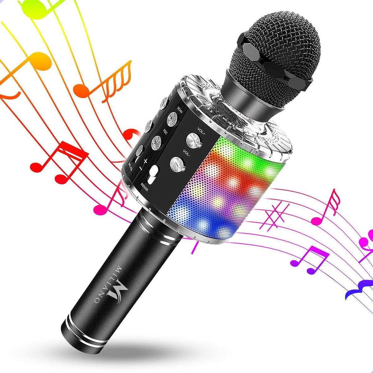 Miliano® 5 in 1 Karaoke Microfoon - Draadloos - Bluetooth Verbinding – Ingebouwde Speaker – Ingebouwde Disco lichten - Zwart