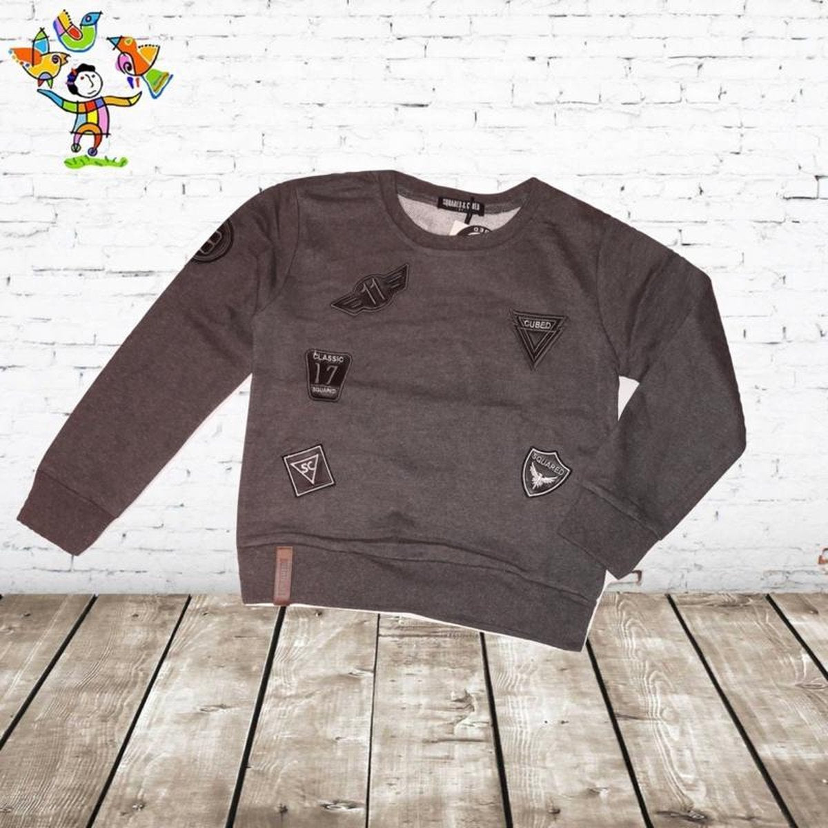 s&C Jongens sweater sticker grijs 110/116