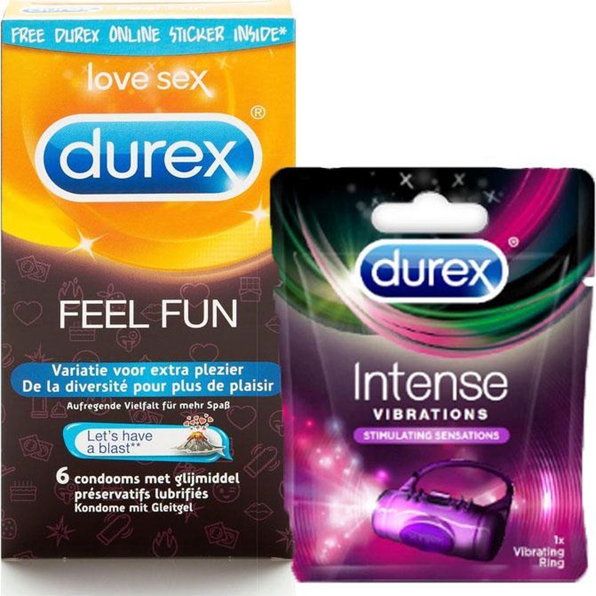 Durex Combi Pack | Feel Fun Condoom 6 Stuks | Orgasm Intense Vibrator Ring 1 Stuk |