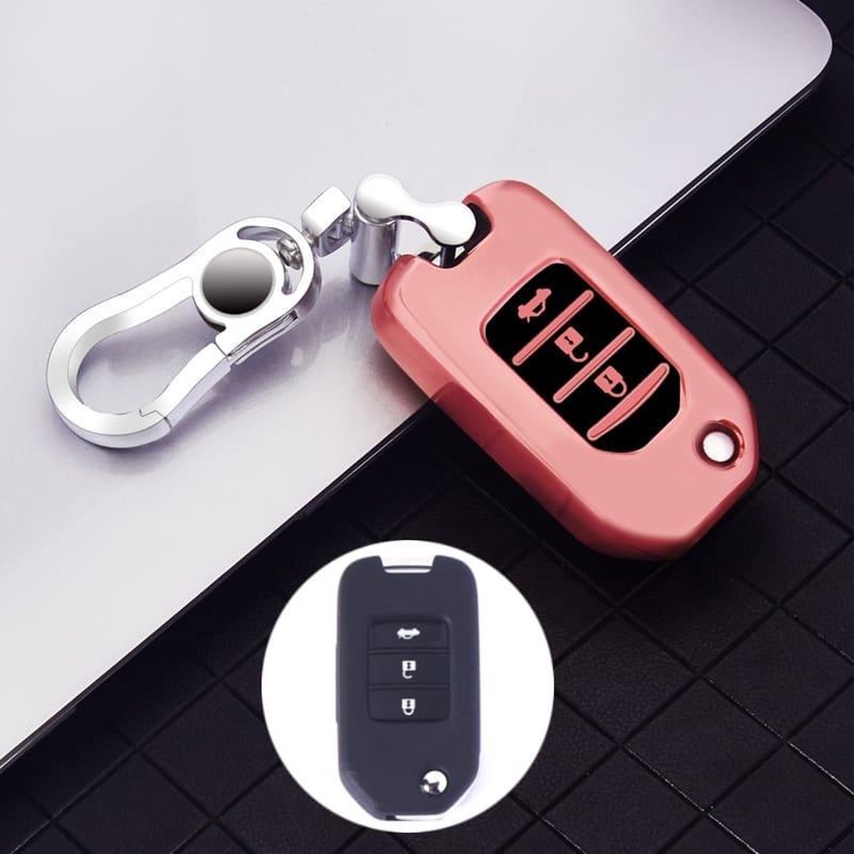 Auto All-inclusive Soft TPU Sleutel Beschermhoes Sleutelhoes met sleutelring voor Honda Folding (Rose Gold)