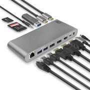 Docking station laptop 10 in 1 – 2 poort USB-C 100W PD – 3 poort USB 3.0 – Ethernet – 3.5mm audio - Micro SD/SD kaartlezer - Sluit 3 monitors aan via HDMI/Displayport – ACT AC7046