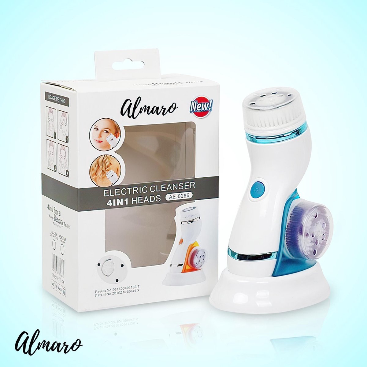 Gezichtsborstel - Gezichtsreiniger - Face Brush - Gezichtsmassage - Maku Up Verwijderaar - Elekrische Gezichtsborstel - 4 in 1 gezichtsborstel - Incl. 3 Extra Opzetstukken & 2 batterijen