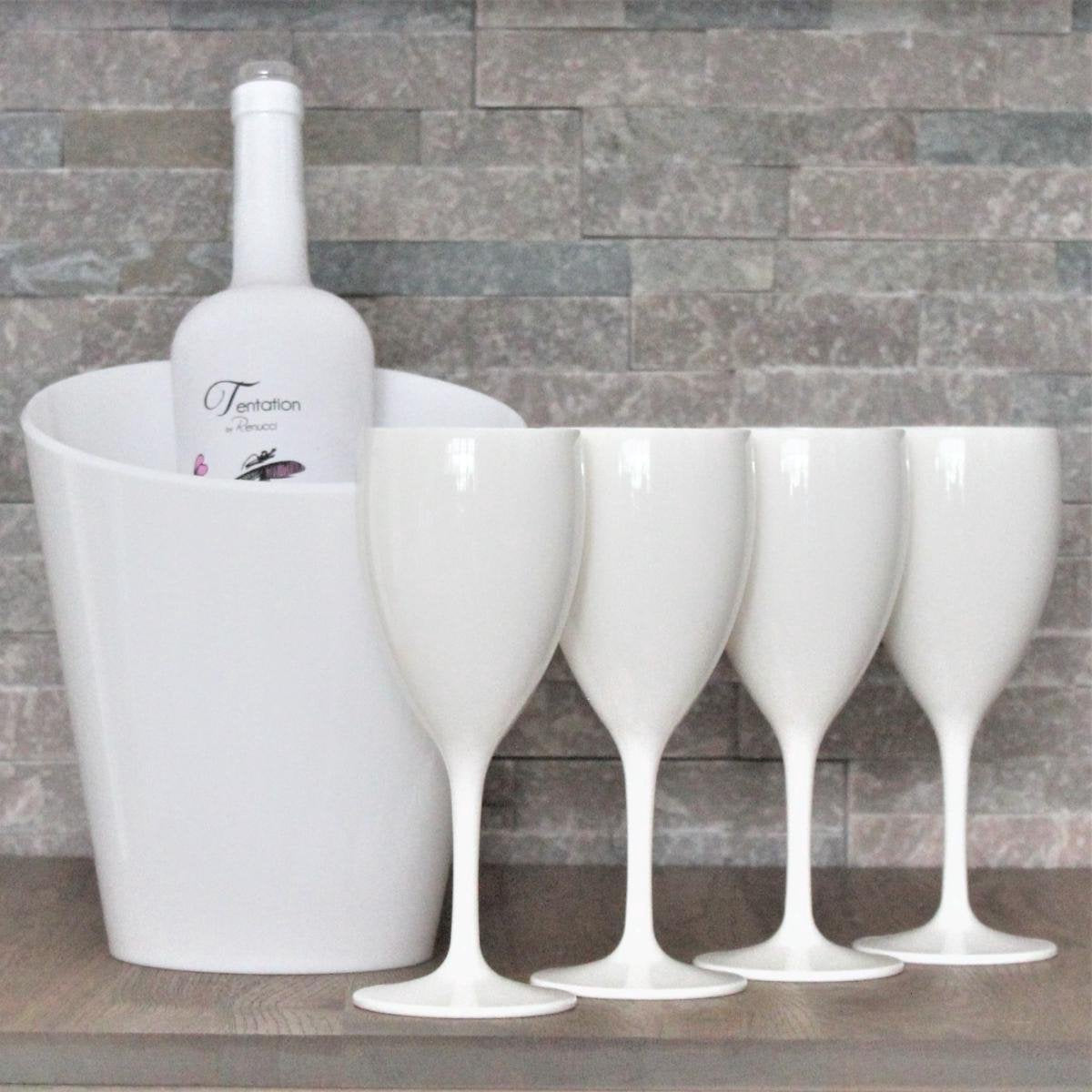 Cadeau set - 4 witte onbreekbare witte wijn glazen met IJskoeler