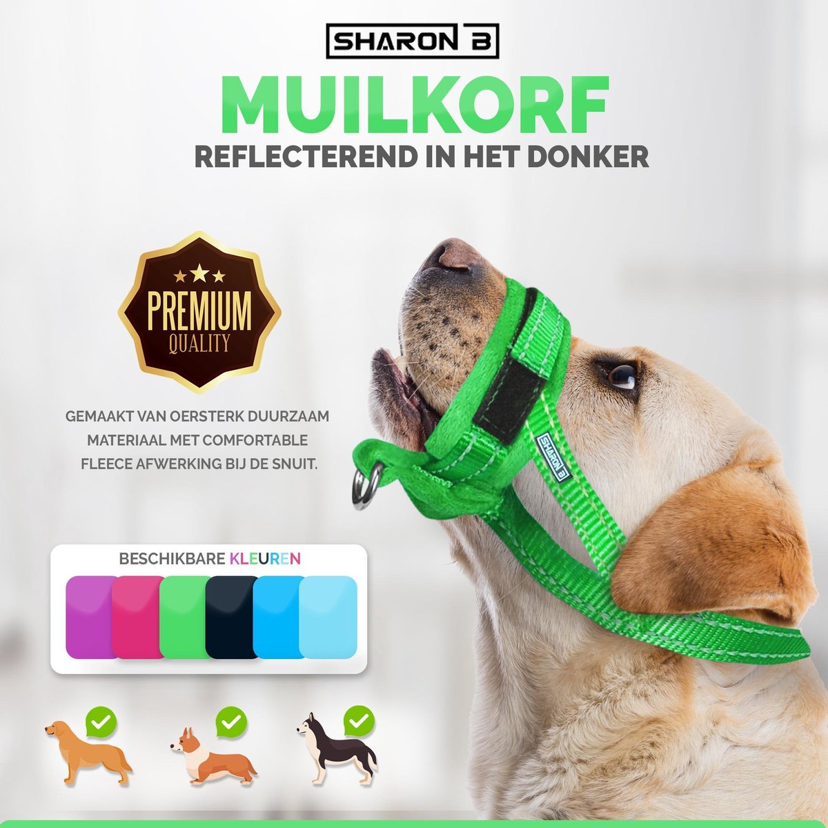 Oersterke muilkorf groen - maat L - ideaal voor grote honden - tegen bijten