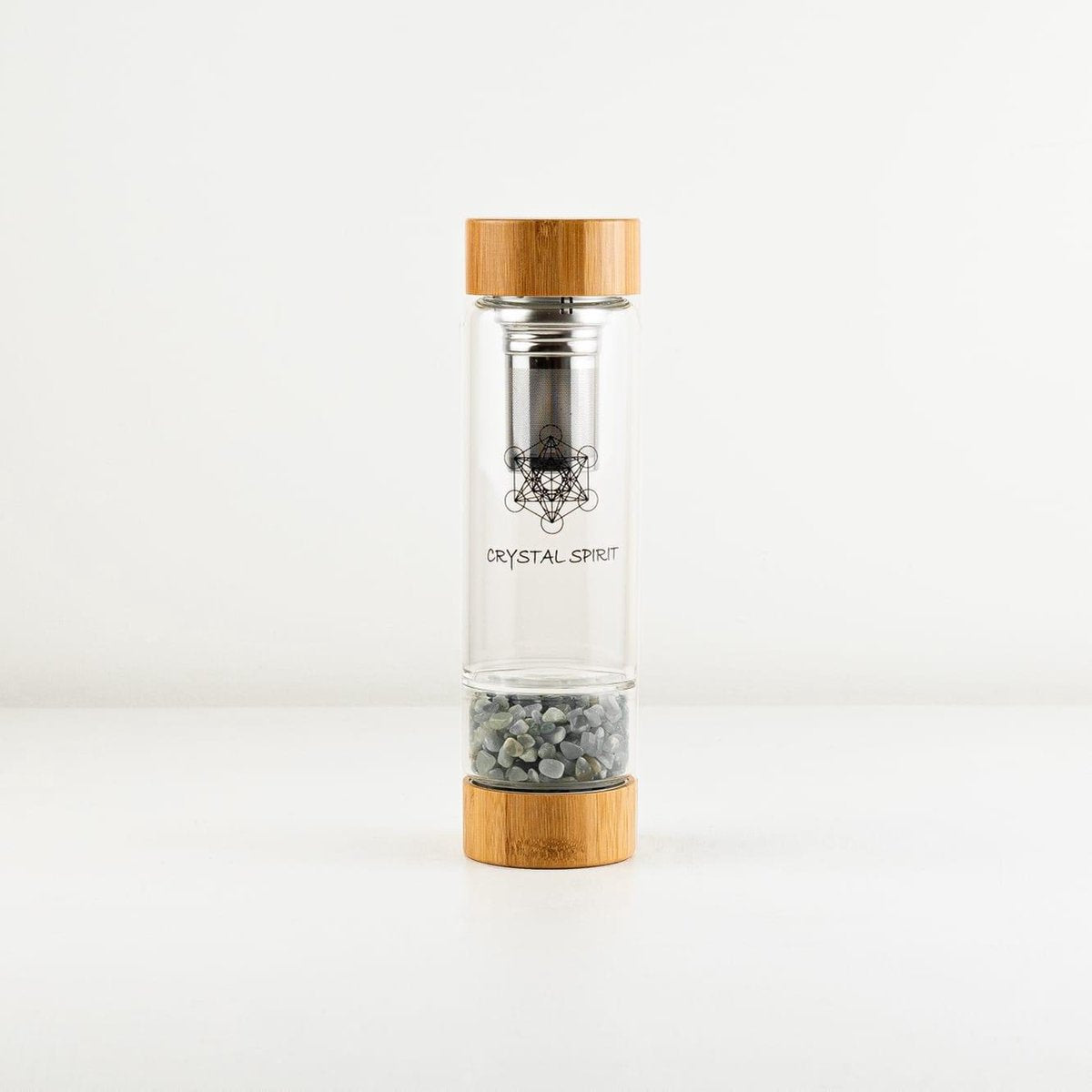 Crystal Spirit - Waterfles met kristal - (NL 2dgn levertijd) – Green Aventurine - kleine edelsteen - trommel edelsteen – Groene Aventurijn - 550ml - edelsteenwater - bamboe