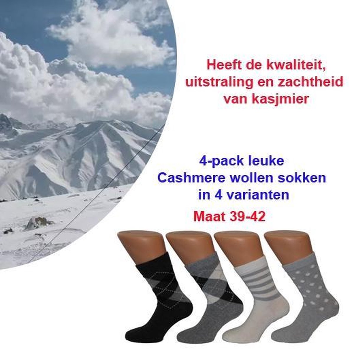 4-pack leuke Cashmere wollen sokken in 4 varianten | Maat 39-42