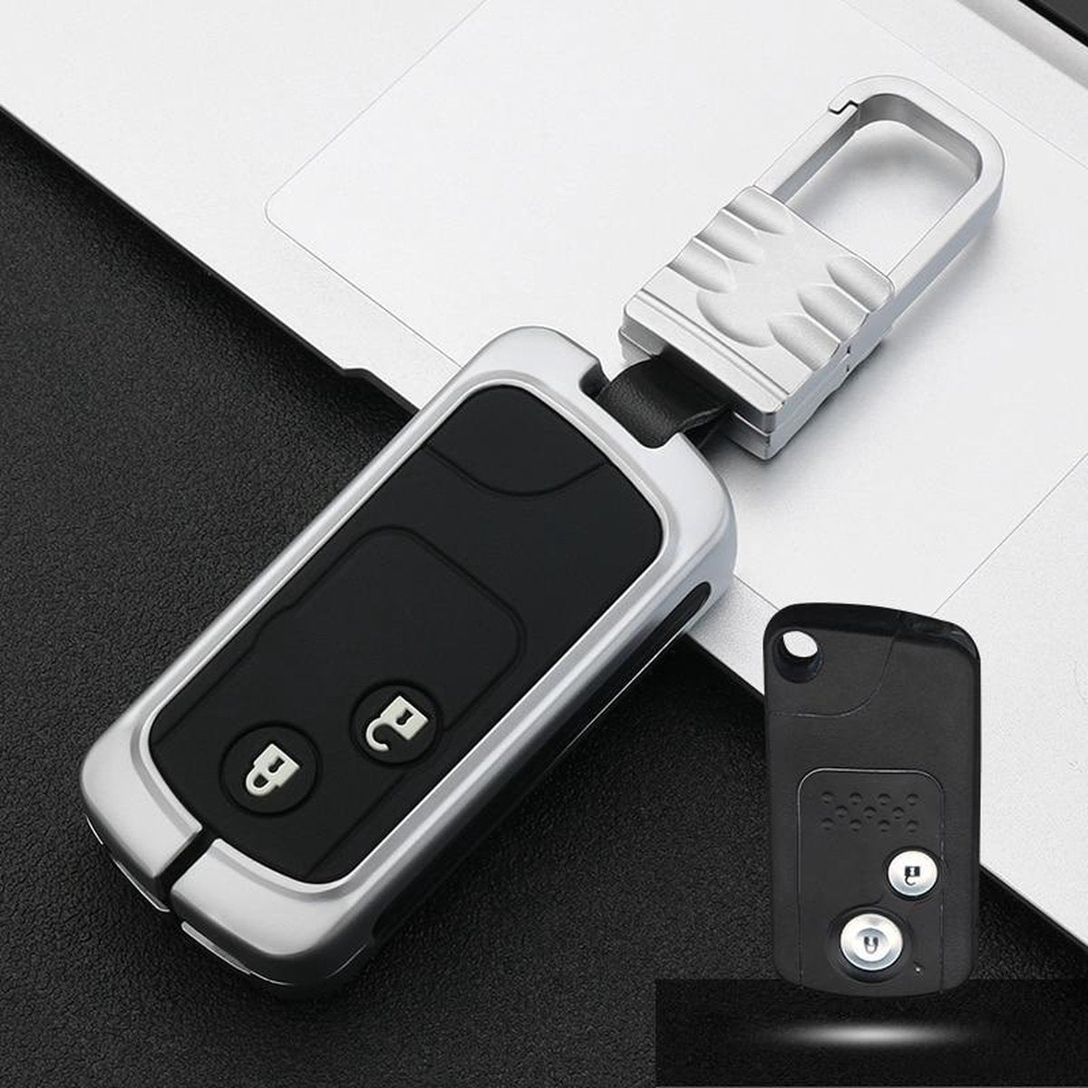 Auto Lichtgevende All-inclusive Zinklegering Sleutel Beschermhoes Sleutel Shell voor Honda B Stijl Smart 2-knops (Zilver)