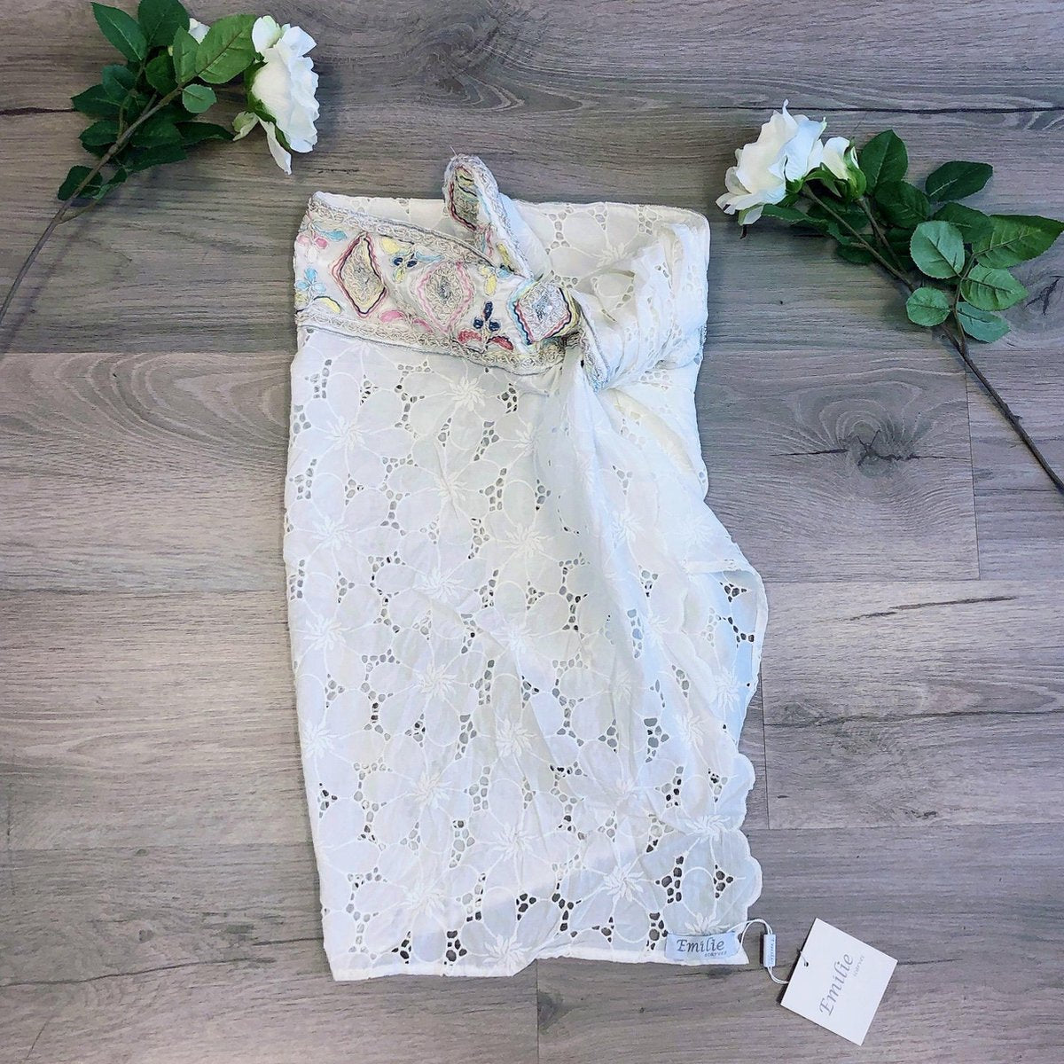 Ibiza pareo wit katoen embroidery geborduurd siersteentjes