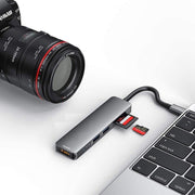 usb c hub - usb c adapter - hdmi - 2x usb-c - sd kaartlezers - 2x usb - docking station - grijs - usb c hub macbook pro / air / windows / usb c naar hdmi kabel / usb c hdmi adapter