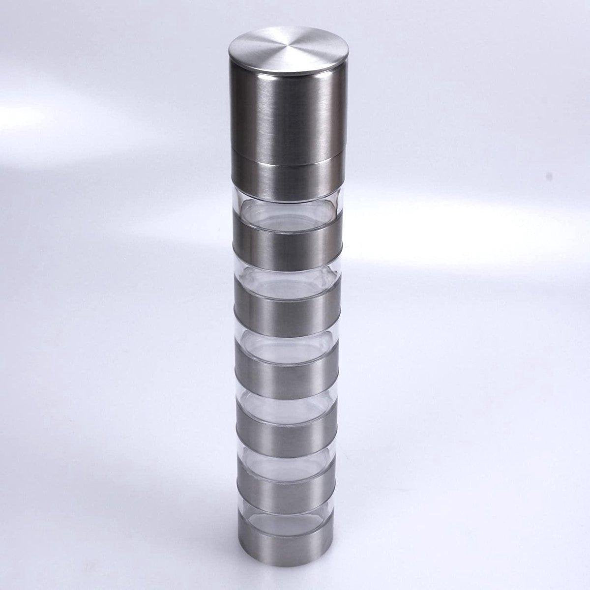 Design - Kruiden Toren met Pepermolen - RVS - 6 Compartimenten