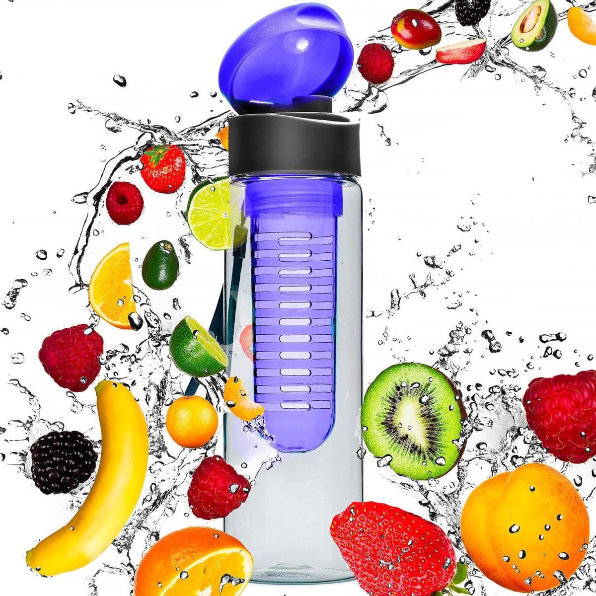 #DoYourFitness - Fruitwater fles - »FruitExplosion« - Fruit infuser voor fruitpunches / groente spritzers - 700ml - blauw