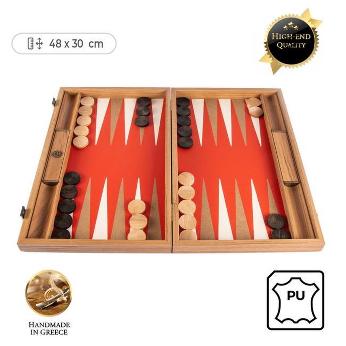 Leatherette Cinnabar Rode Backgammon spel - 48x30cm - met Ivoor & Taba  Top Kwaliteit