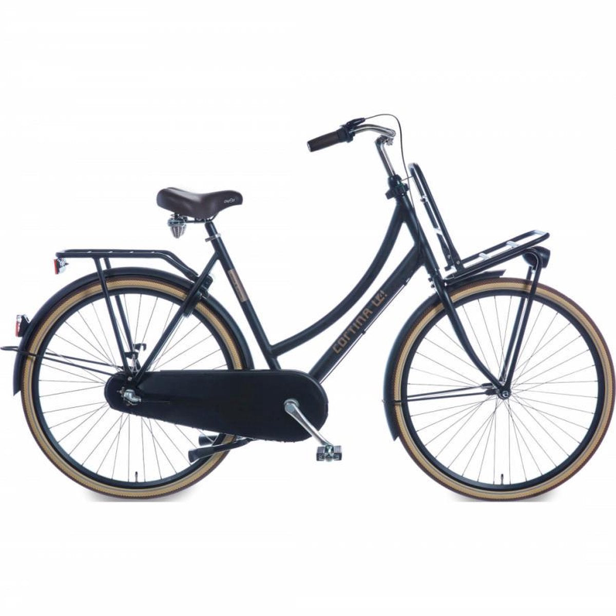 Cortina U4 Fiets D57 NR3 - Jet Black Matt - inclusief ketting en Basil krat