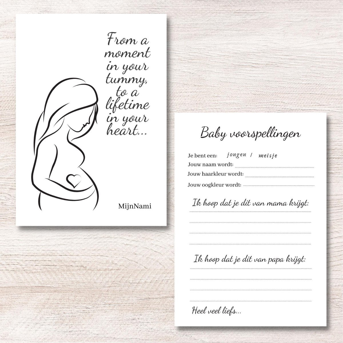Babyshower Invulkaarten Tummy 10 Stuks - A6 300 Grams - Baby Voorspellingen - Babyshower Spelletje
