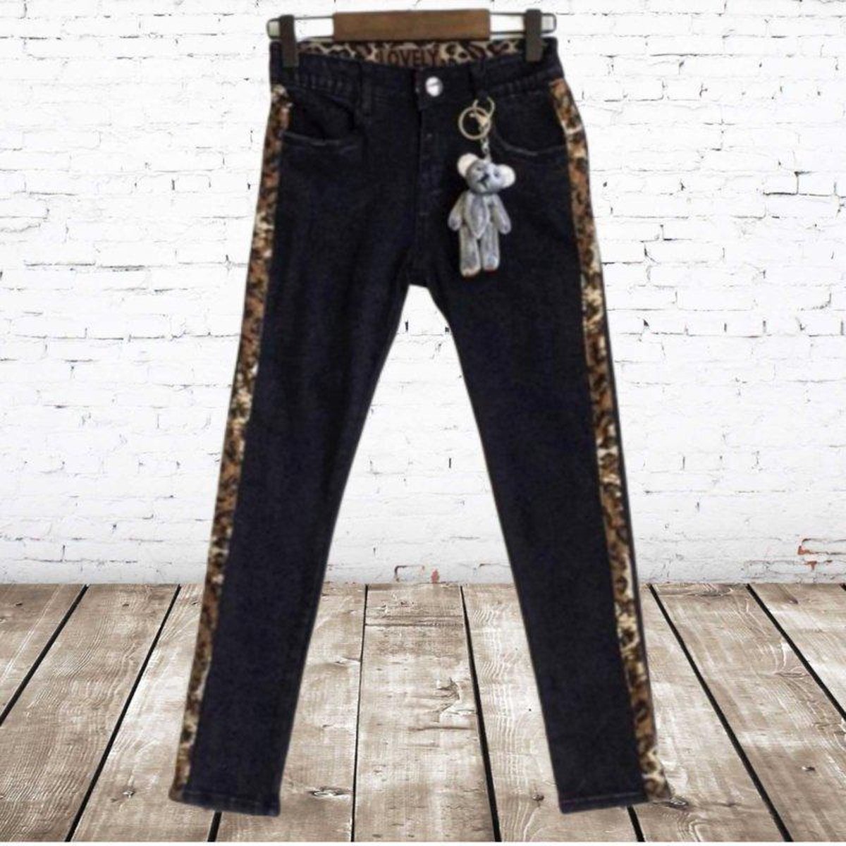 S&C Zwarte broek met panter streep - 98/104