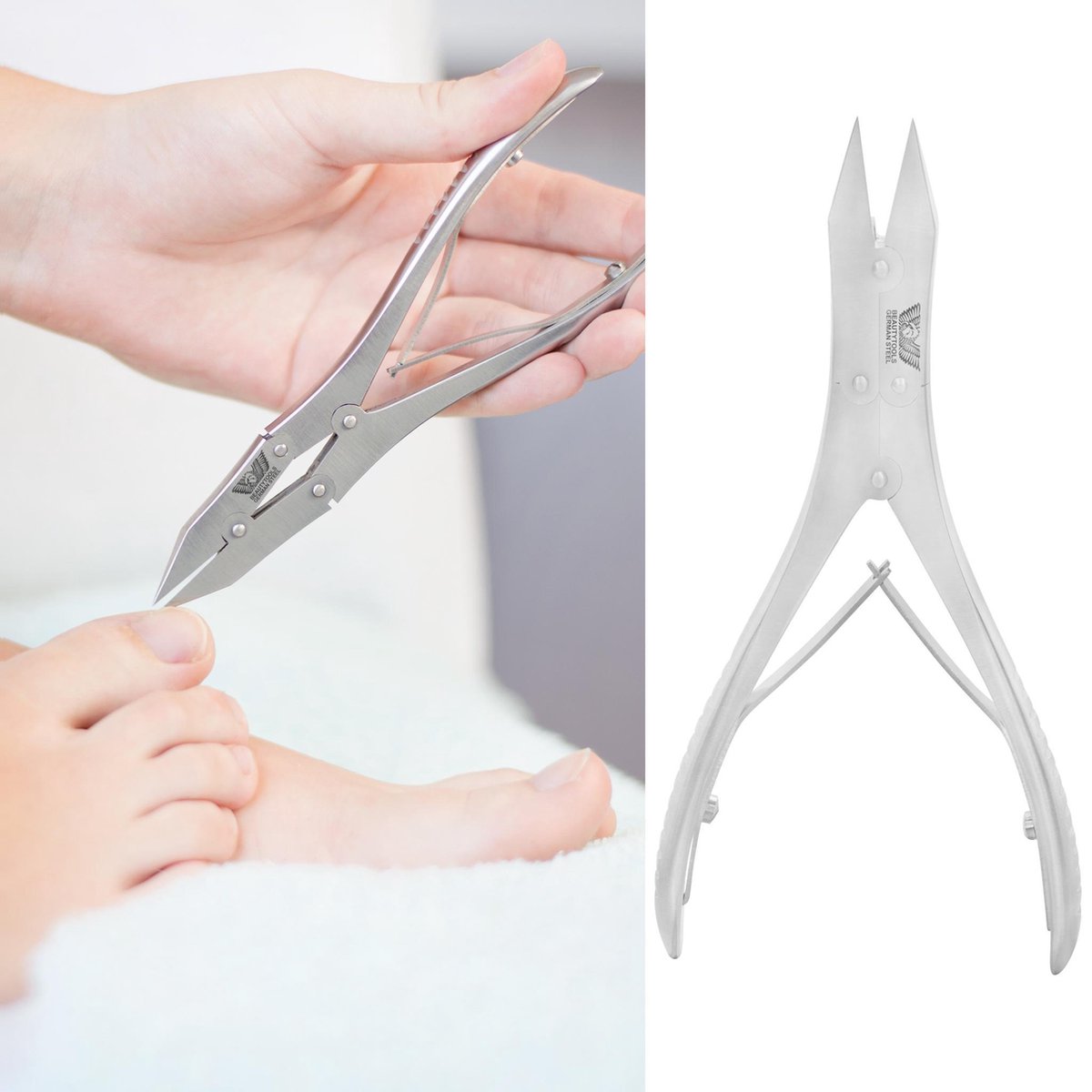 Beautytools Nagelknipper PREMIUM Nageltang Groot Dubbele Overbrenging Voor Kalknagels met Spitse Punt Voor Hoekjes - Dubbele Hefboomoverbrenging Hoektang - 20 mm Rechte Bek (NN-0058)
