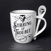 Alchemy Gothic Mok/beker met lepel set Stirring up Trouble Wit/Zwart