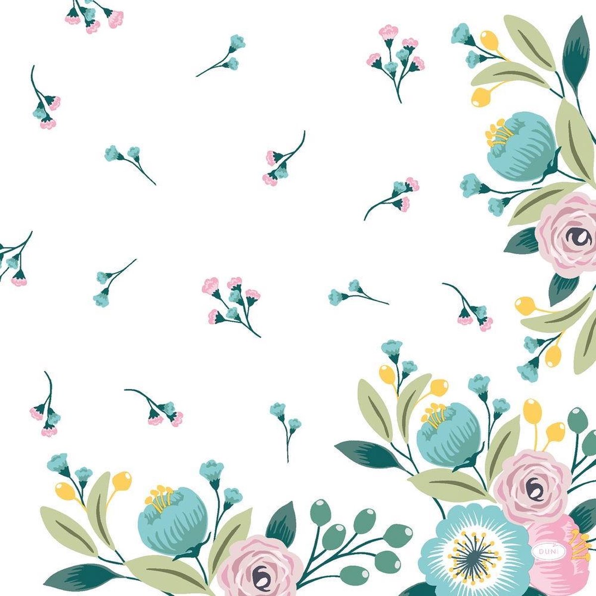 Duni Servetten Blossoms 3-laags 40 X 40 Cm Papier Blauw 20 Stuks