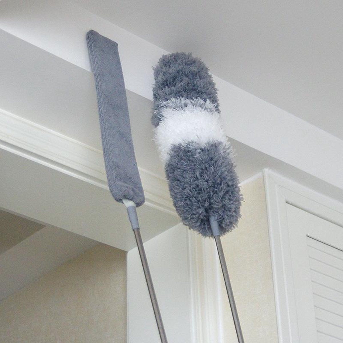 TDR - 1x Microvezel Plumeau + 1x Microvezel Luxaflex/lamellen reiniger - Afstoffer – Duster – ragebol - met Uitschuifbare Telescoopsteel tot 250 CM - Ragebol RVS