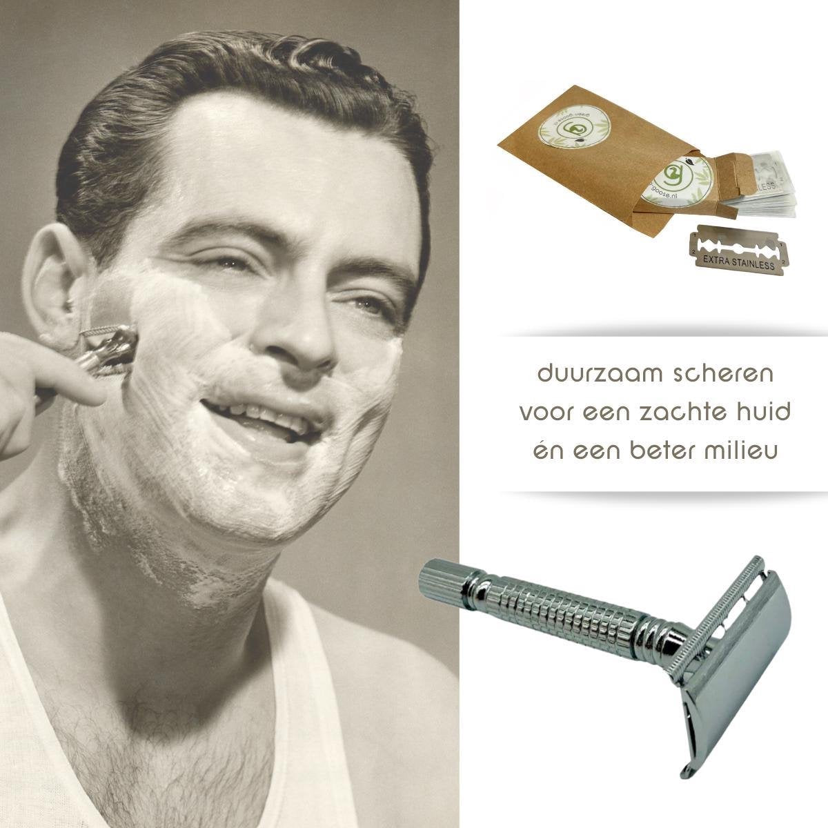 green-goose® Klassiek Scheermes | Zilver | Inclusief 10 green-goose Scheermesjes | Duurzaam | Milieuvriendelijk | Kosten Besparend