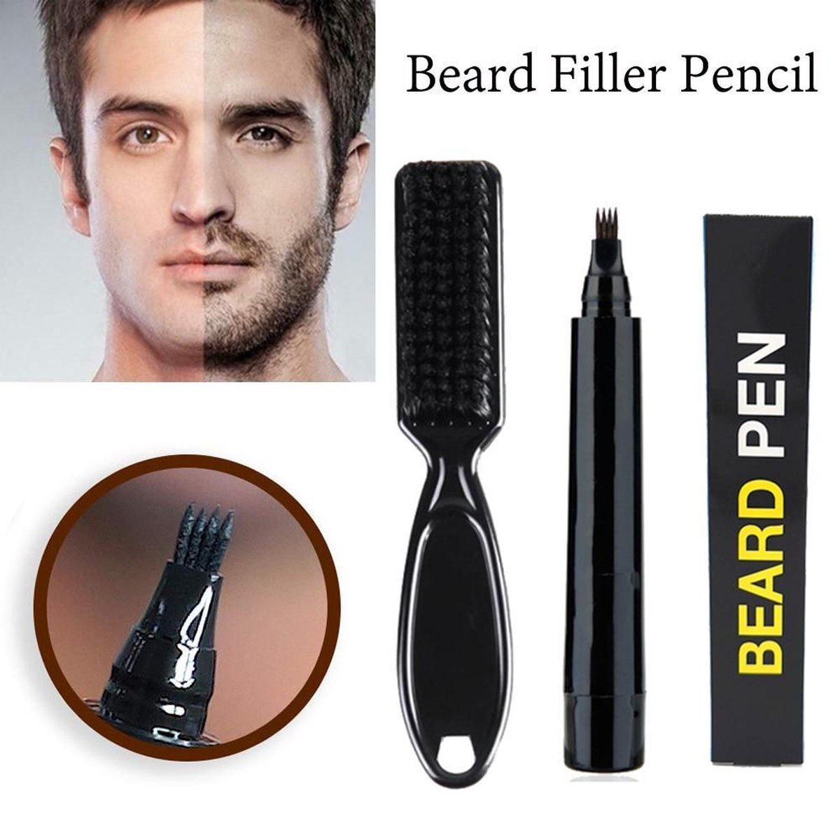 Missan: Baardgroei  (Filler) Bruin Original stift + Gratis Kwast - Baard pen - Baard groei - Natural Beard Growth Stift - Baard pen